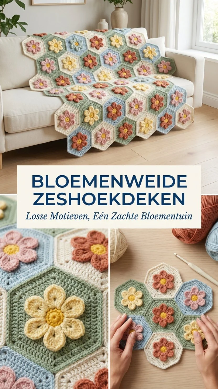 Bloemenweide Zeshoekdeken met kleurrijke bloemenprint voor decoratie en gebruik