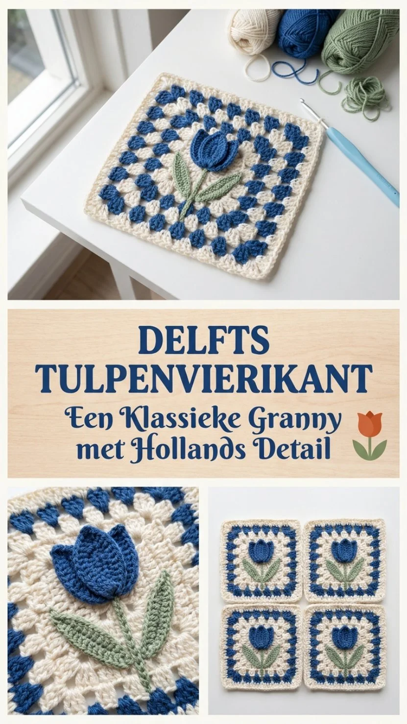 Delfts Tulpenvierkant met kleurrijke tulpen en traditionele Nederlandse kunst.
