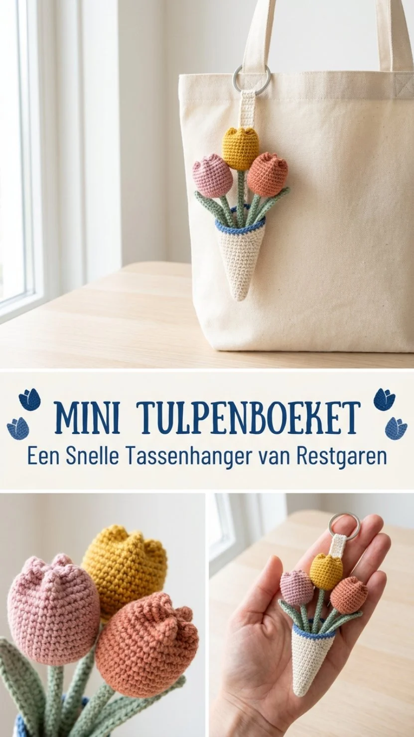 Mini tulpenboeket tassenhanger ontwerp met kleurrijke bloemen