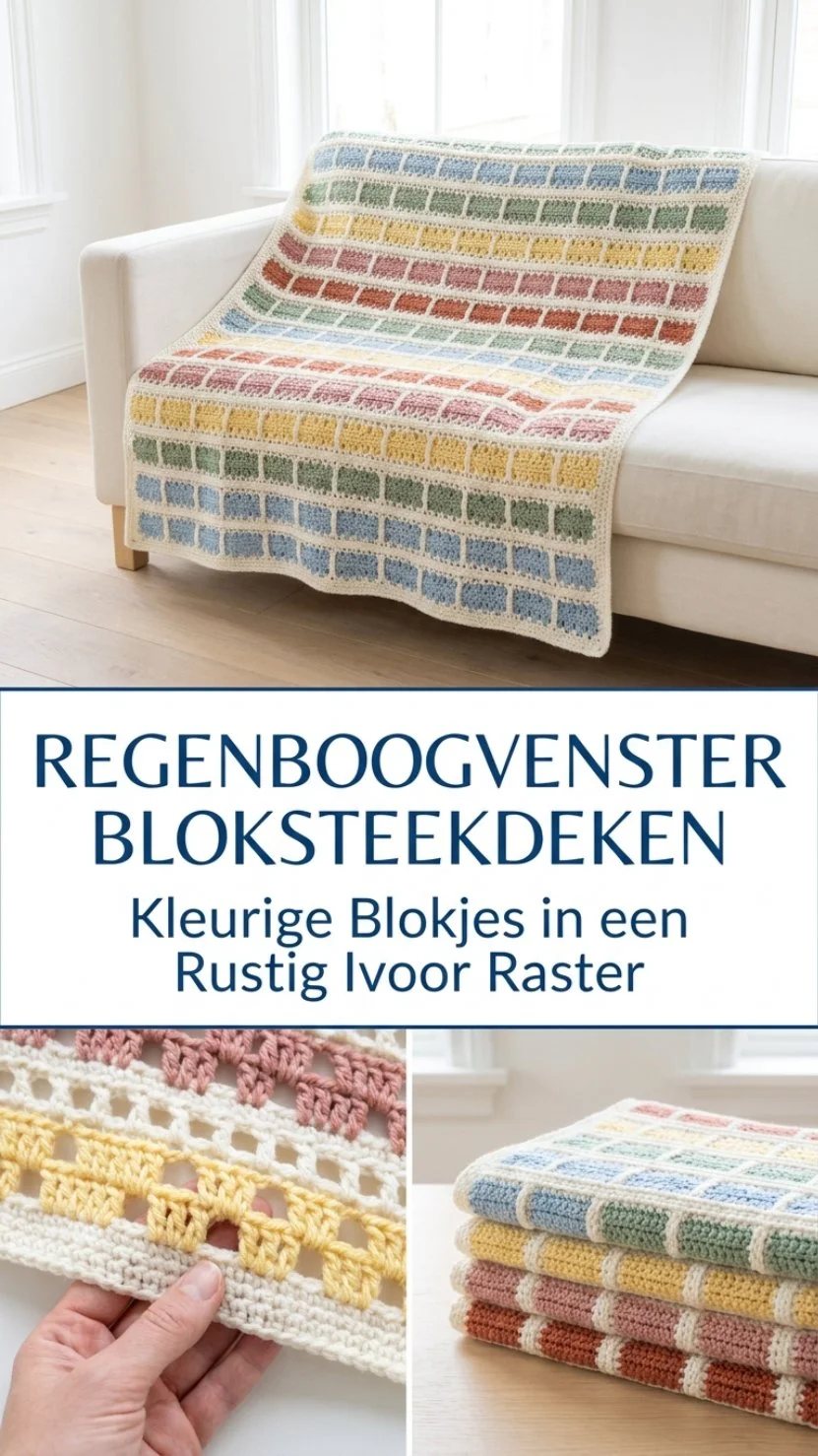 Regenboogvenster Bloksteekdeken in diverse kleuren voor een vrolijke sfeer