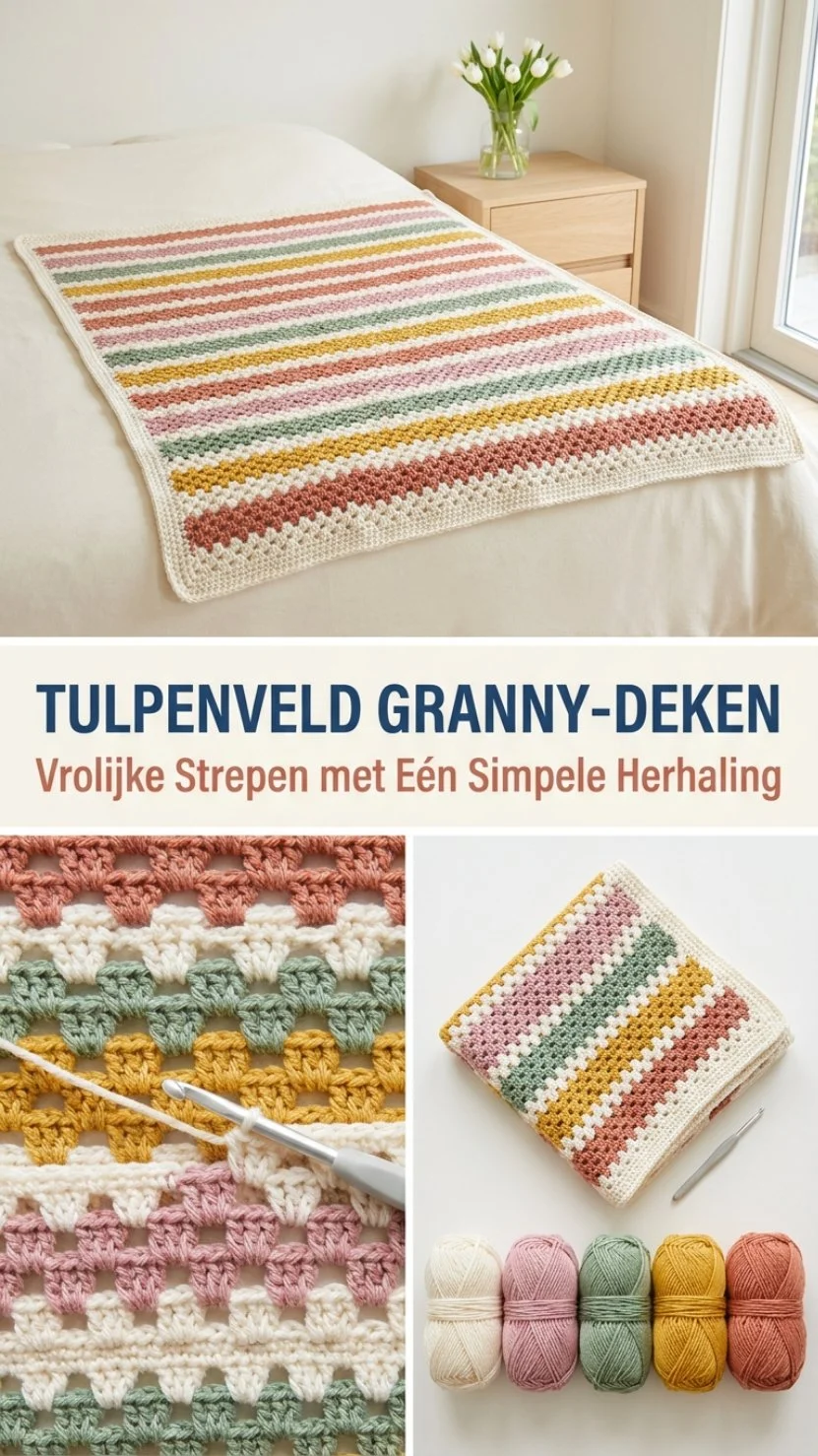 Tulpenveld Granny-Stripe Deken in kleurrijke strepen voor een gezellig interieur