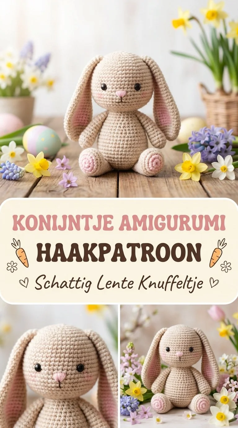 Schattig Amigurumi Konijntje Haken patroon voor een lente knuffeltje.