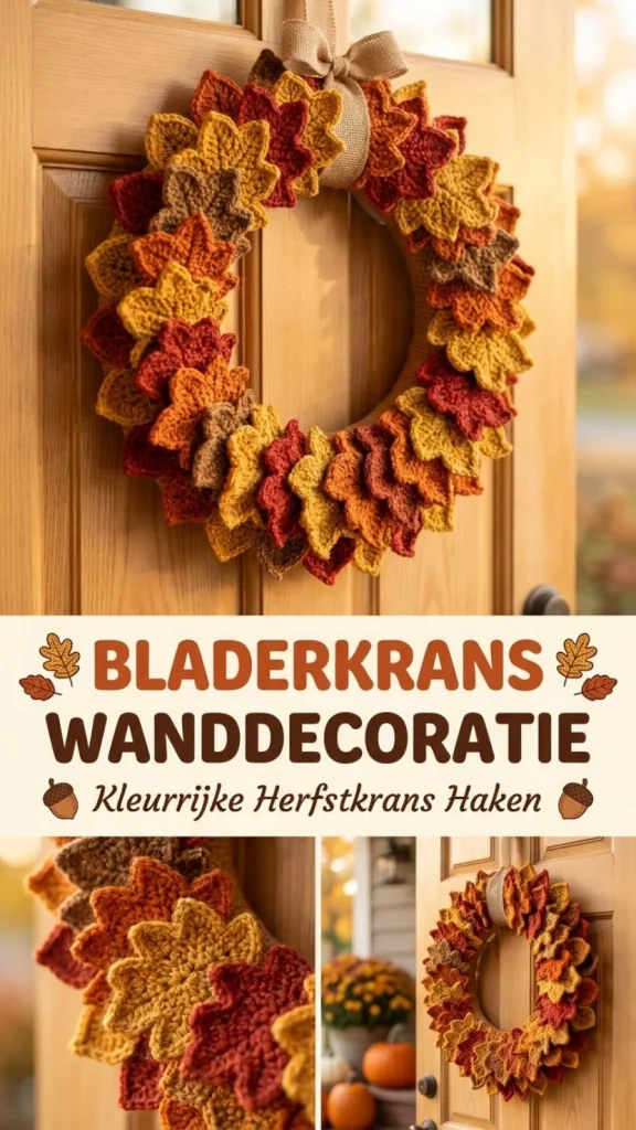 Kleurrijke herfstkrans als bladerkrans wanddecoratie voor een warme sfeer