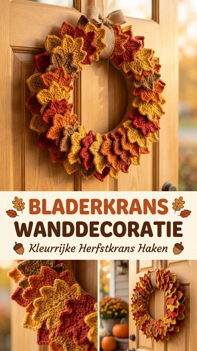 Kleurrijke herfstkrans als bladerkrans wanddecoratie voor een warme sfeer