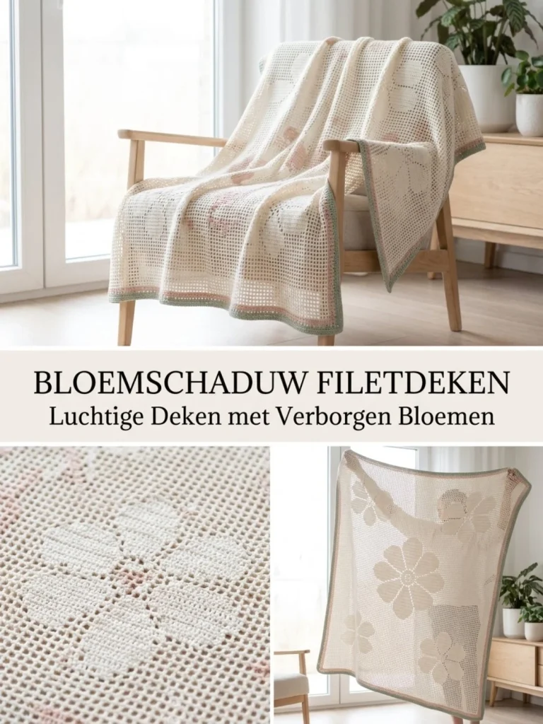 Bloemschaduw haakpatroon voor een filetdeken met kleurrijke bloemen