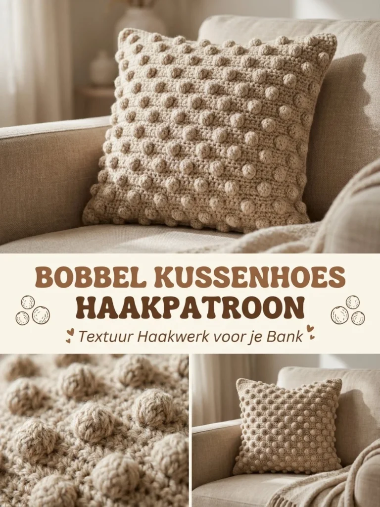 Haakpatroon voor bobbel structuur kussenhoes met textuur.
