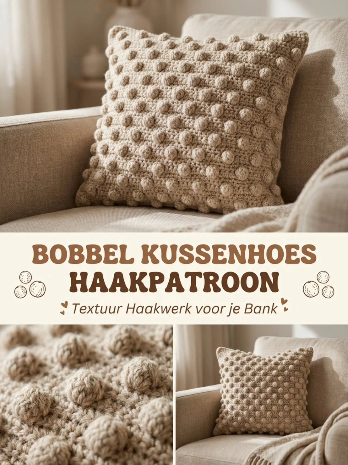 Haakpatroon voor bobbel structuur kussenhoes met textuur.