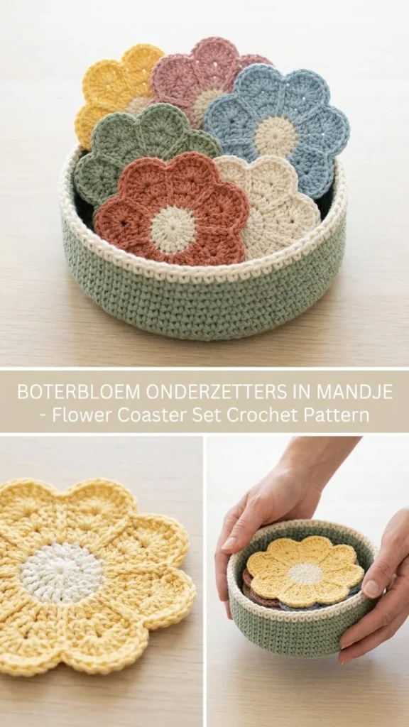 Boterbloem Onderzetters in een mandje voor een stijlvolle presentatie