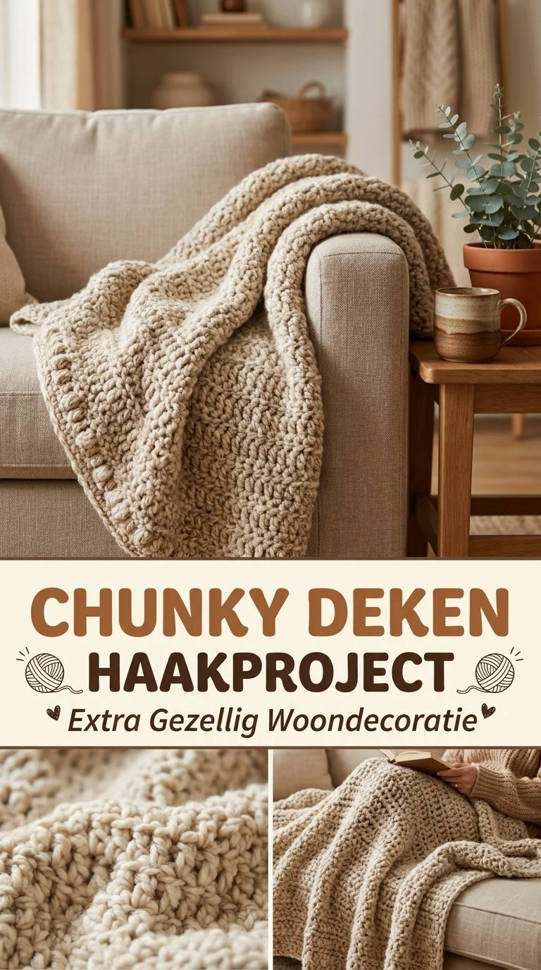 Chunky wollen deken haken met een eenvoudig haakpatroon voor beginners.
