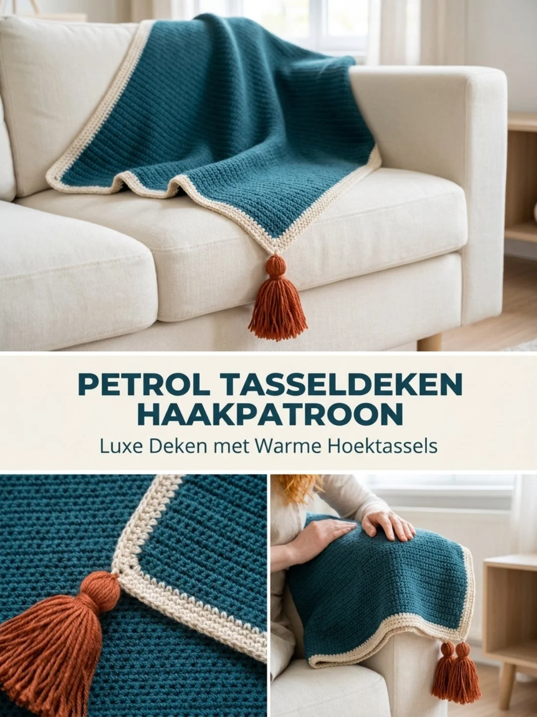 Fluwelen Tasselhoek Deken in mooie kleuren, haakpatroon voor creatievelingen.