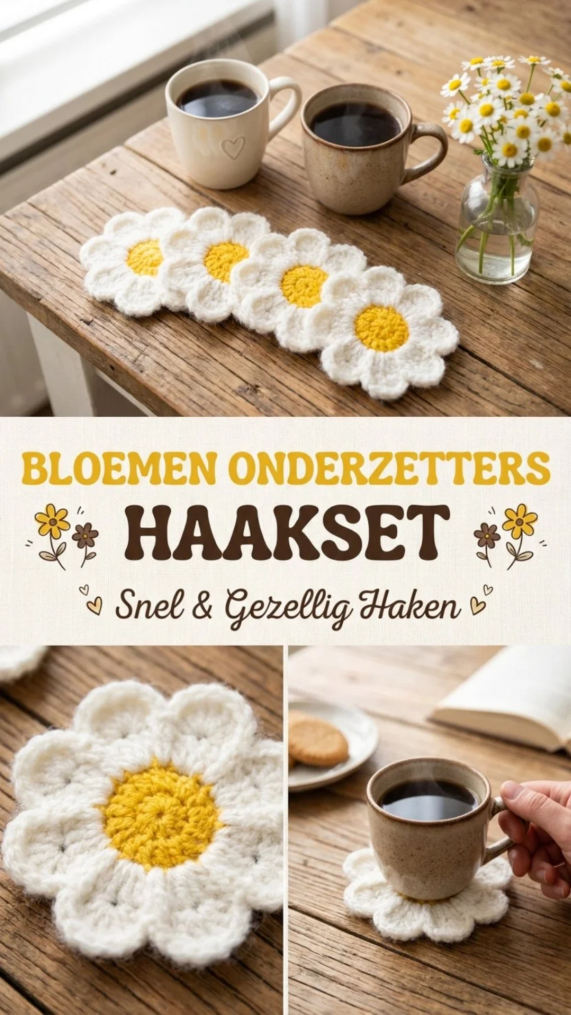 Gehaakte bloemrijke onderzetters voor beginners, haakpatroon voorbeeld