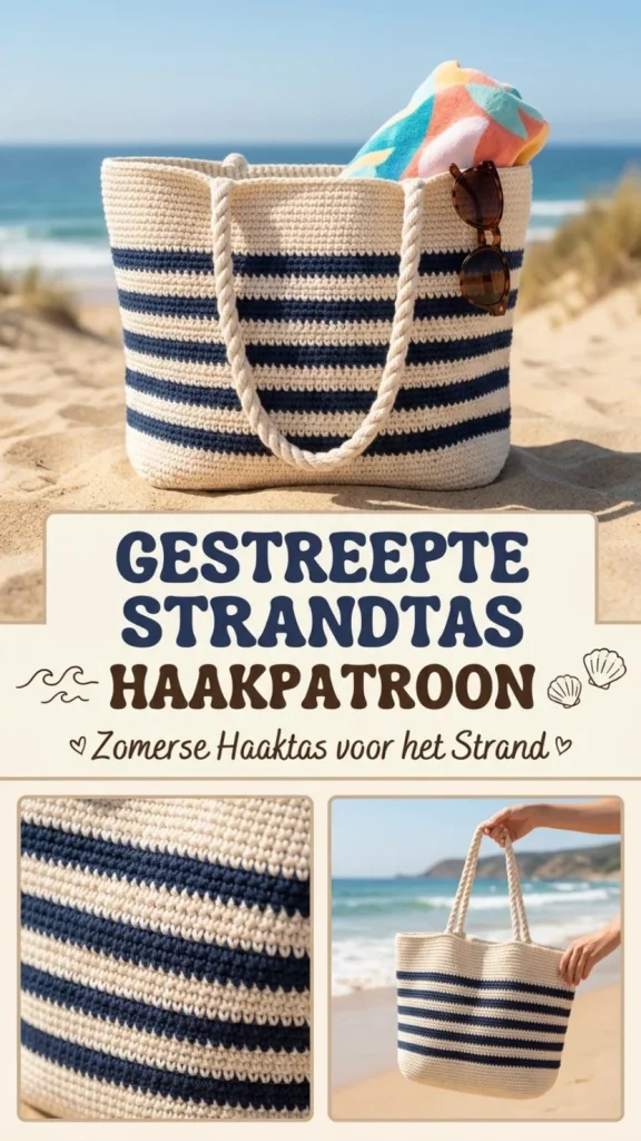 Gestreepte strandtas haken voor een zomerse uitje naar het strand