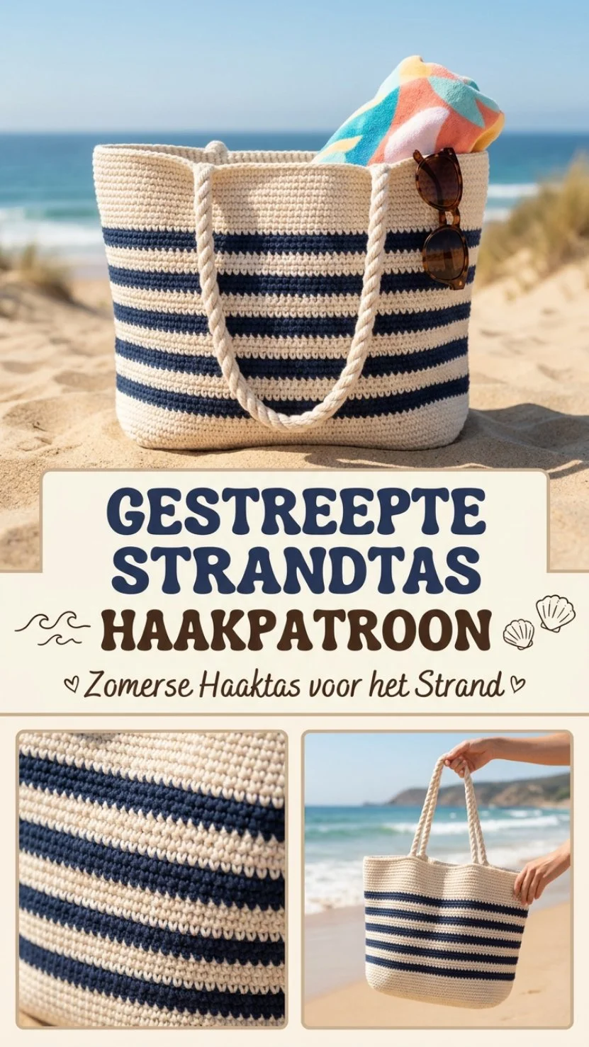Gestreepte strandtas haken voor een zomerse uitje naar het strand