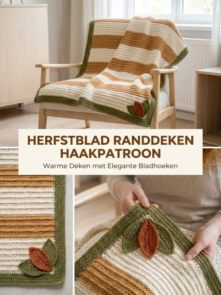 Herfstblad Randdeken haakpatroon met kleurrijke herfstbladeren