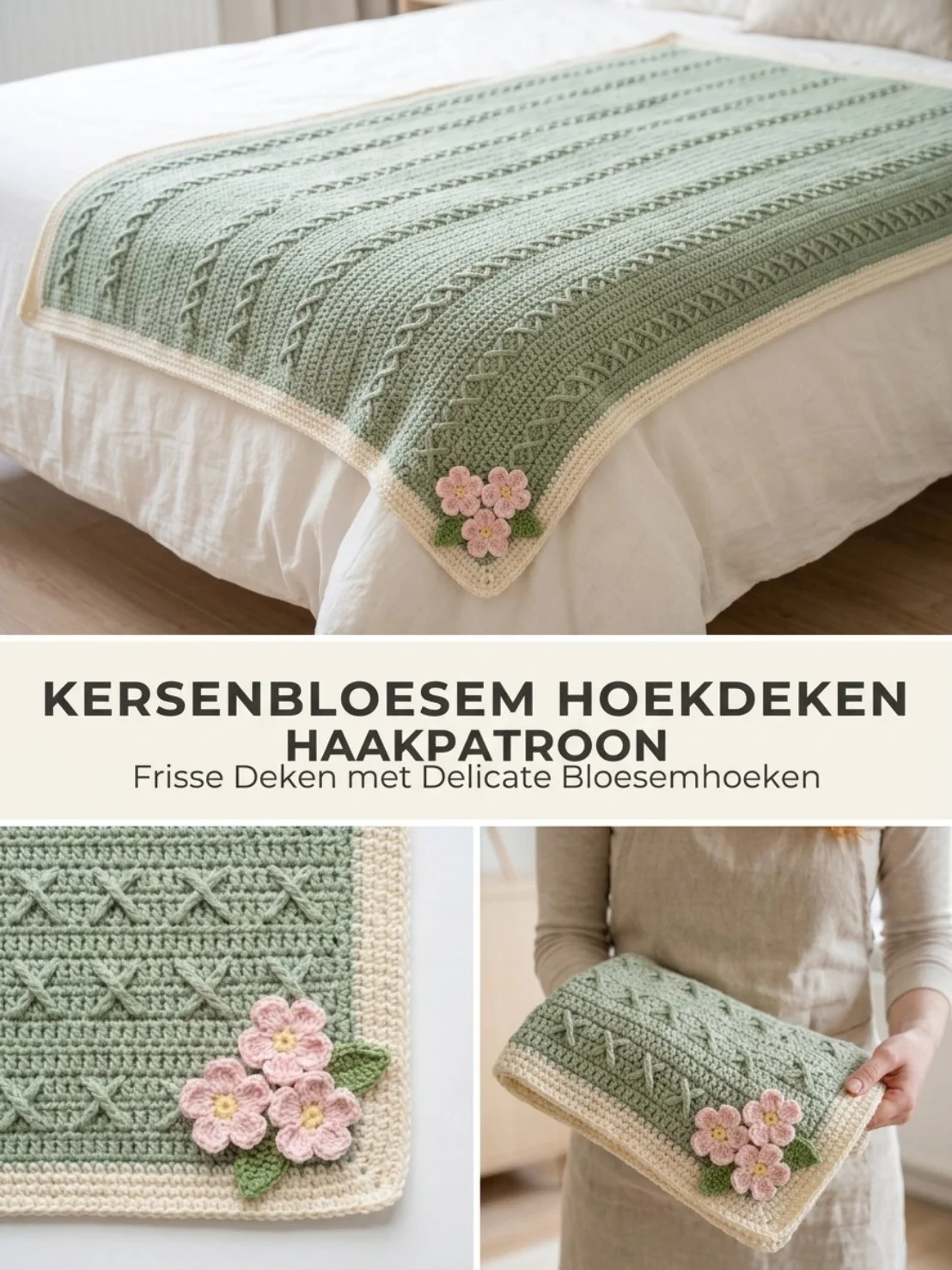 Kersenbloesem Hoekdeken haakpatroon met bloemenontwerp