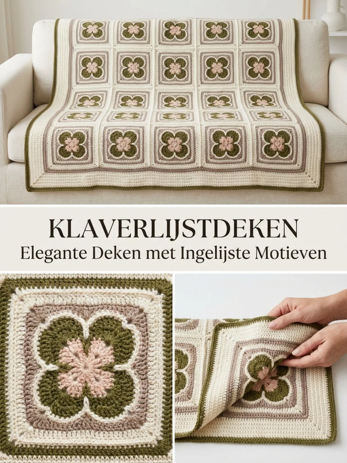 Klaverlijstdeken haakpatroon met kleurrijke garen en complexe steken