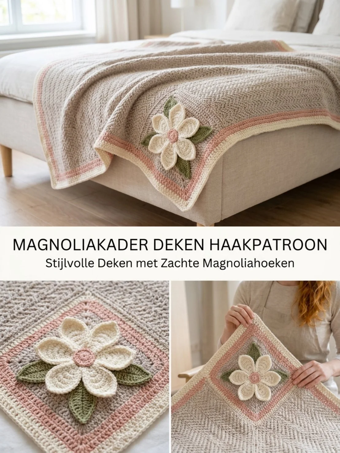 Haakpatroon van een prachtige Magnoliakader Deken