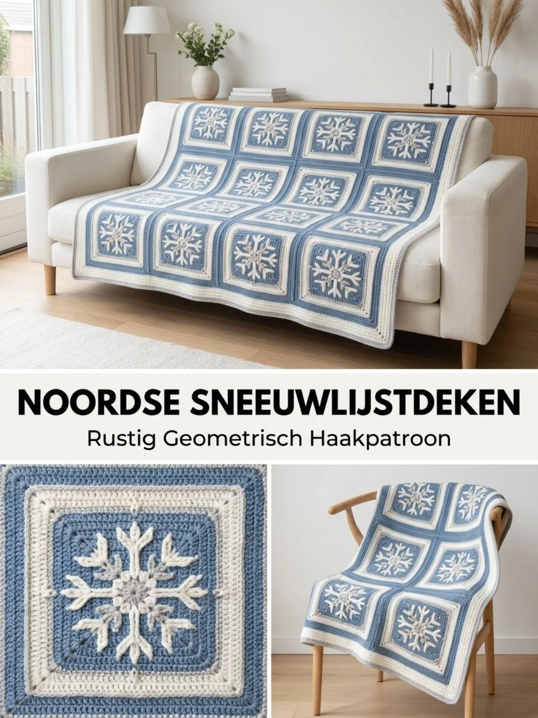 Noordse Sneeuwlijstdeken haakpatroon voor een stijlvolle deken.