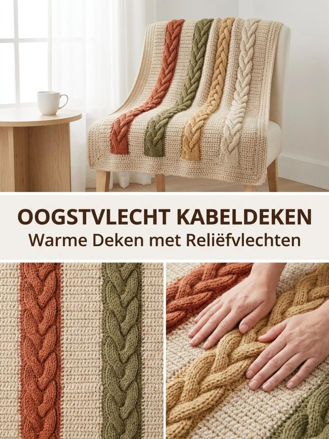 Oogstvlecht Kabeldeken Haakpatroon in prachtige kleuren