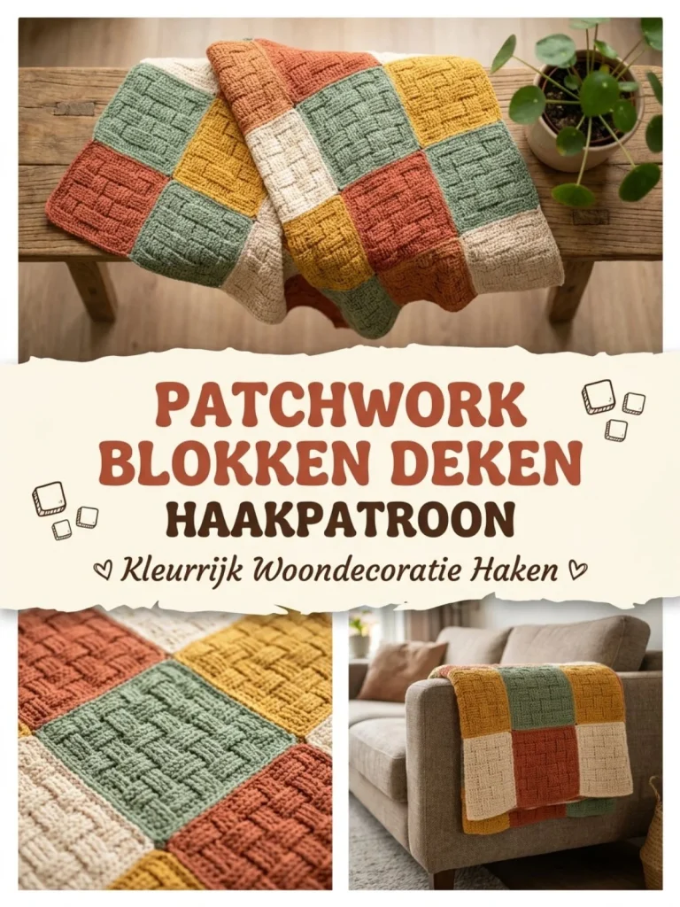 Kleurrijk haakpatroon voor een patchwork blokken deken, ideaal voor haken thuis.