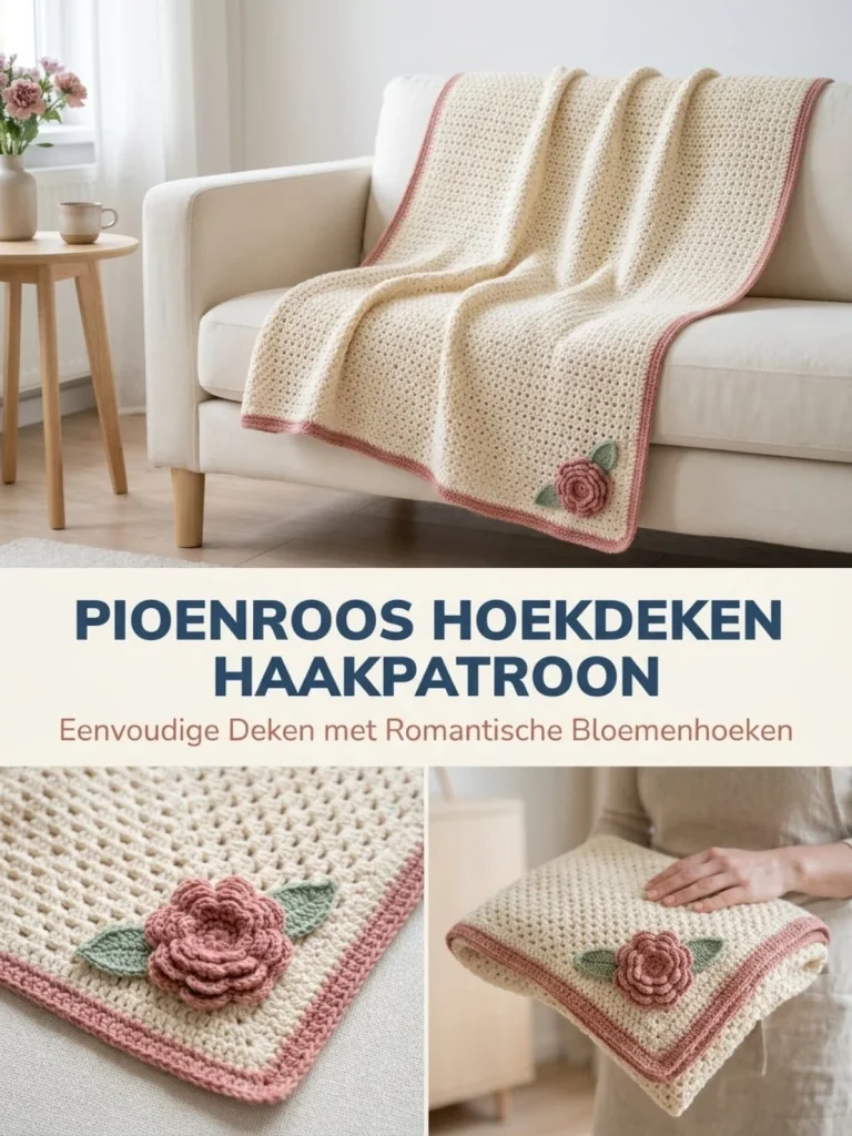 Pioenroos Haakpatroon voor Hoekdeken, haakproject met kleurrijke bloemen