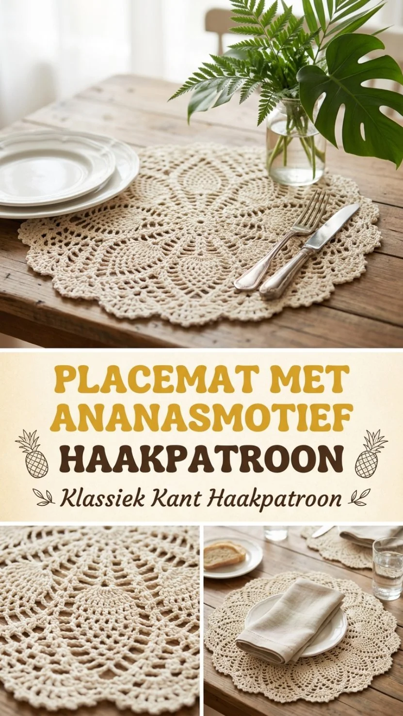 Placemat met ananasmotief gehaakt met klassiek kant haakpatroon