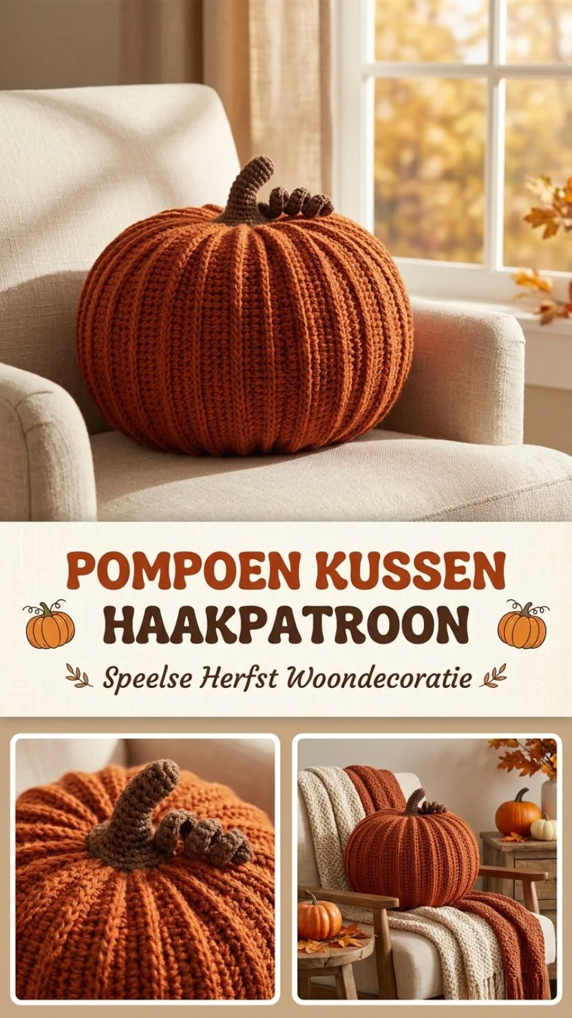 Pompoen kussen gehaakt voor speelse herfst decoratie in huis
