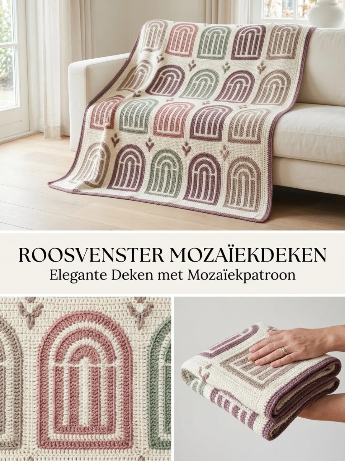 Roosvenster mozaïekdeken haakpatroon voor een kleurrijk en uniek dekenproject.