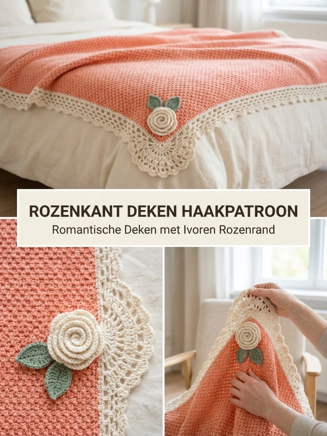 Rozenkant deken haakpatroon in wol met bloemmotief