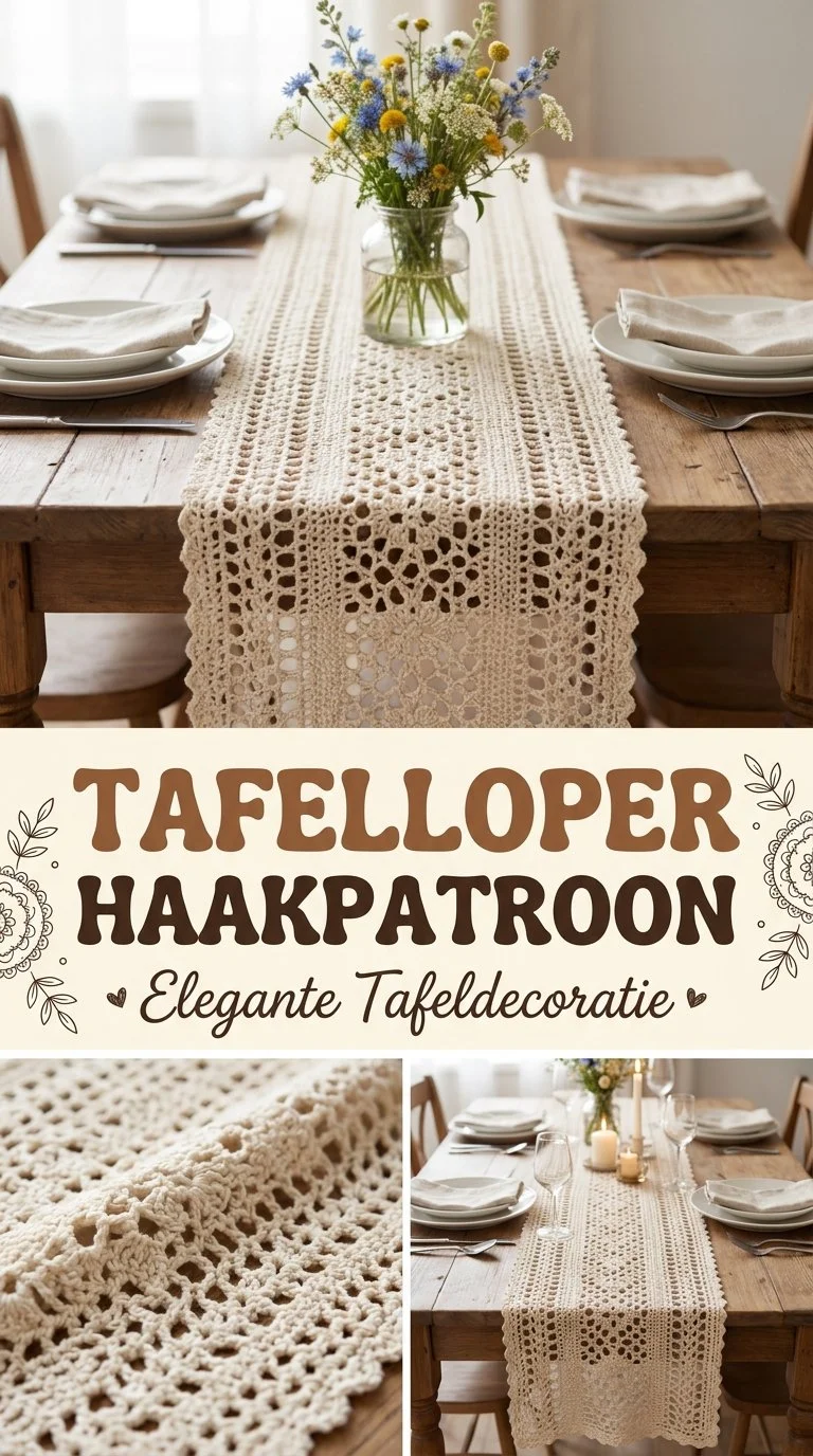Elegante kant haakpatroon tafelloper haken voor eettafel decoratie
