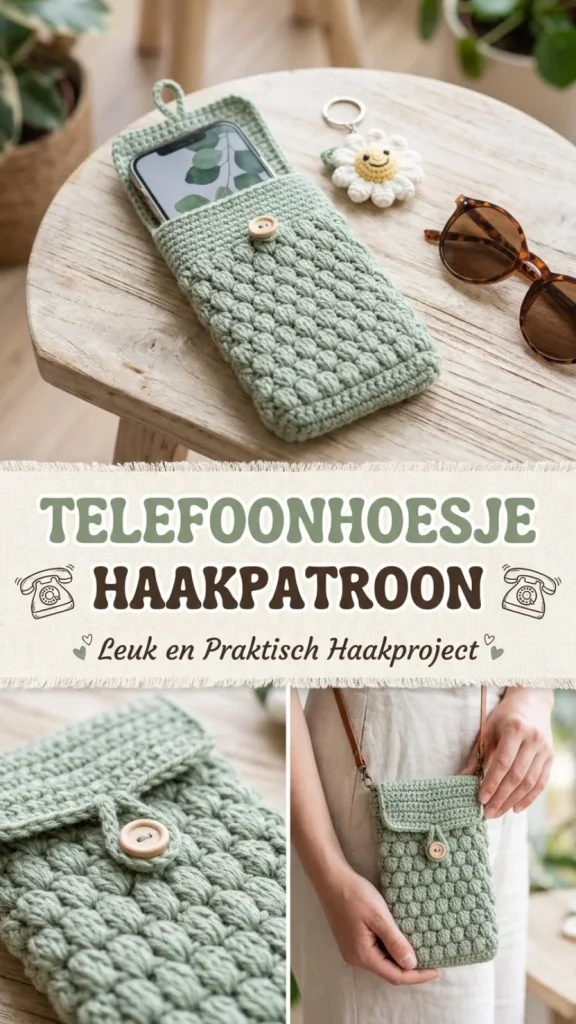 Handgemaakt telefoonhoesje haken volgens een leuk en praktisch haakpatroon.