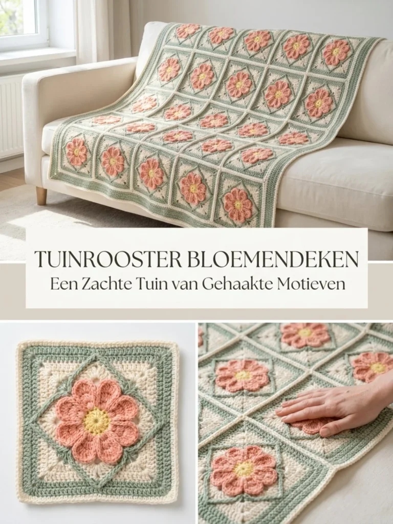 Tuinrooster bloemendeken haakpatroon in kleurrijke garens