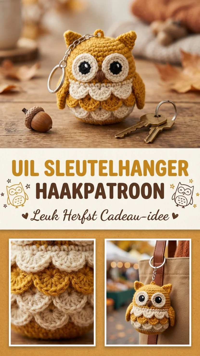 Uil sleutelhanger haken, schattig herfst cadeau-idee voor sleutels