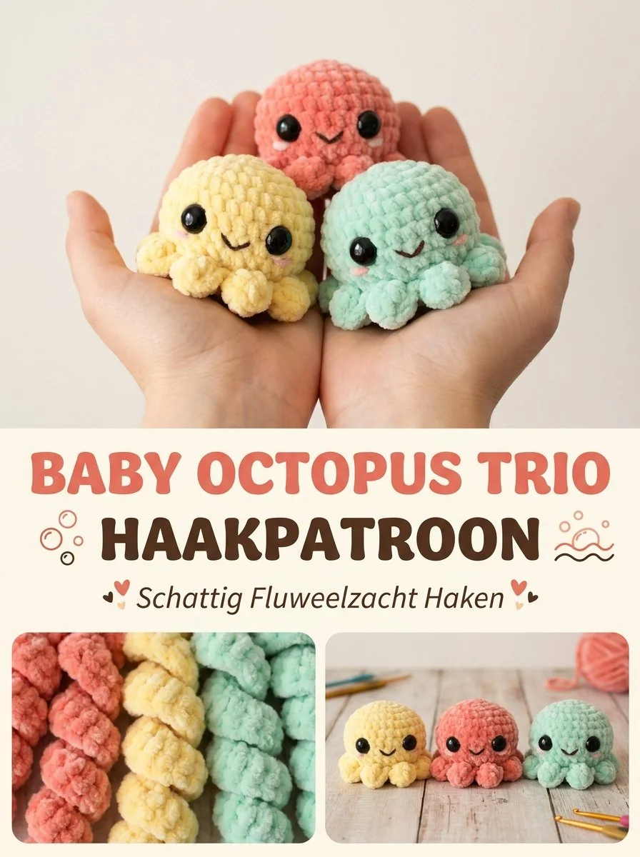 Baby Octopus Amigurumi Trio - Fluweelzachte knuffeltjes voor kinderen