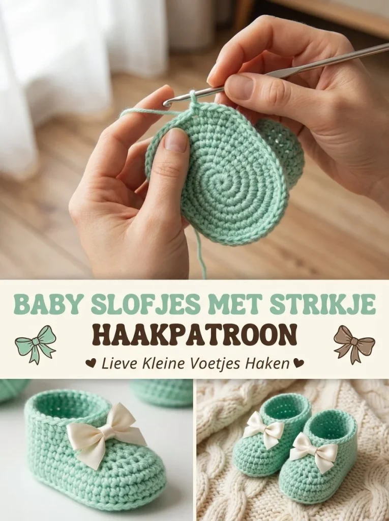 Schattige baby slofjes met strikje, perfect voor kleine voetjes.