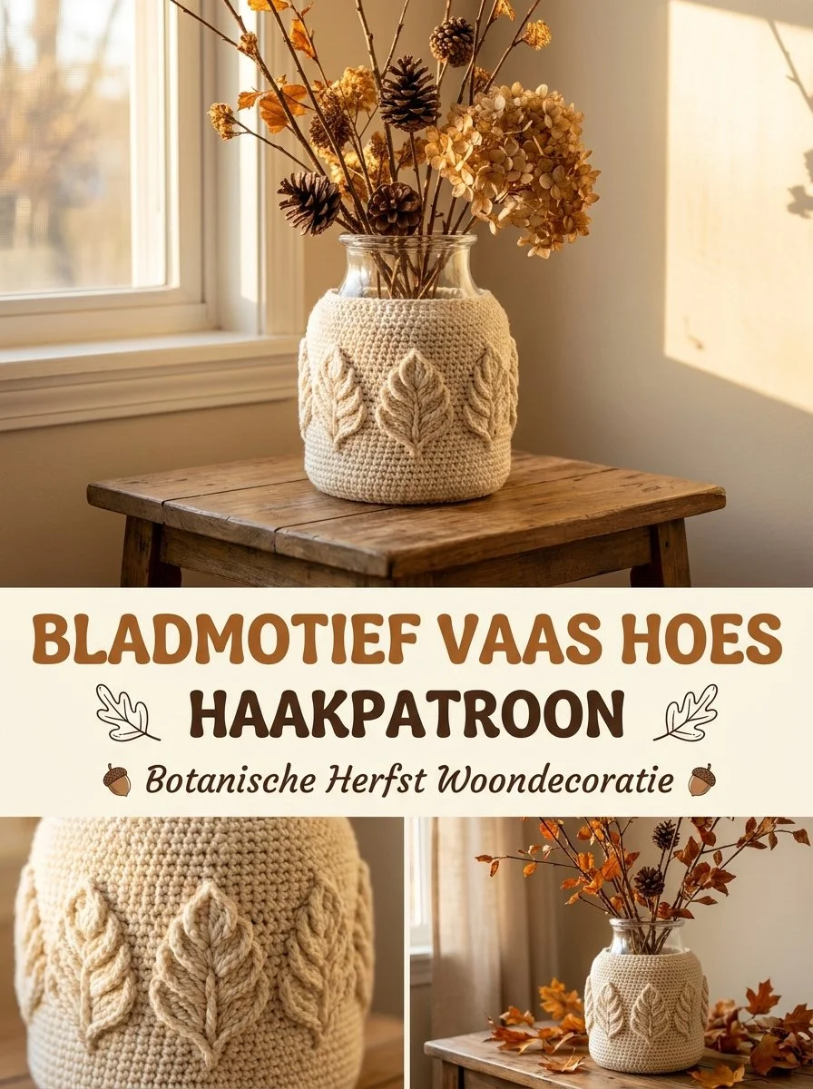 Bladmotief vaas hoes haken voor botanische herfstdecoratie