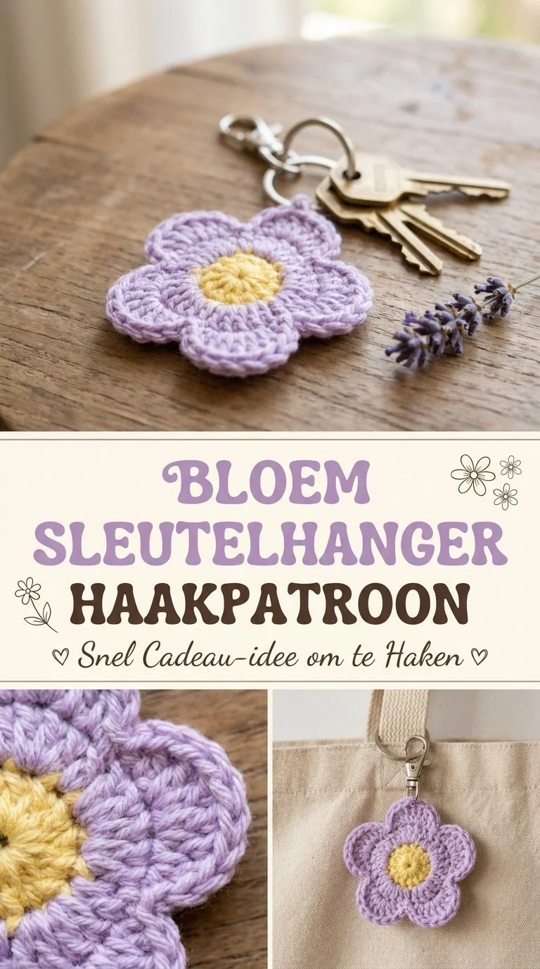 Bloem sleutelhanger haken, perfect cadeau-idee voor iedere gelegenheid.