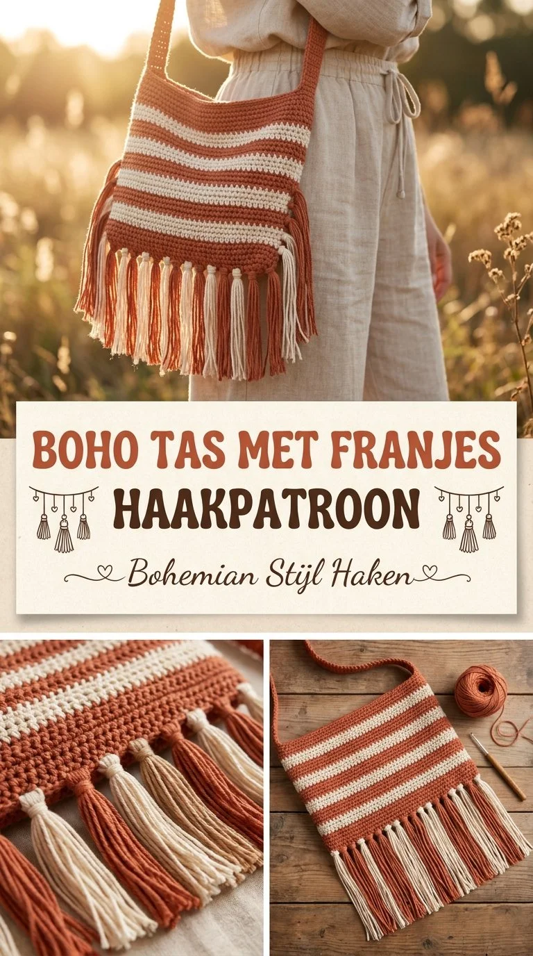 Boho Tas met Franjes in bohemian stijl, handgemaakt met haken.