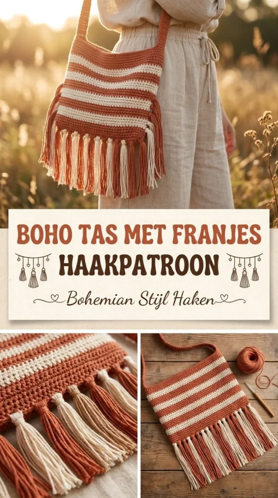 Handgemaakte Boho Tas met franjes in Bohemian stijl, perfect voor elke gelegenheid.