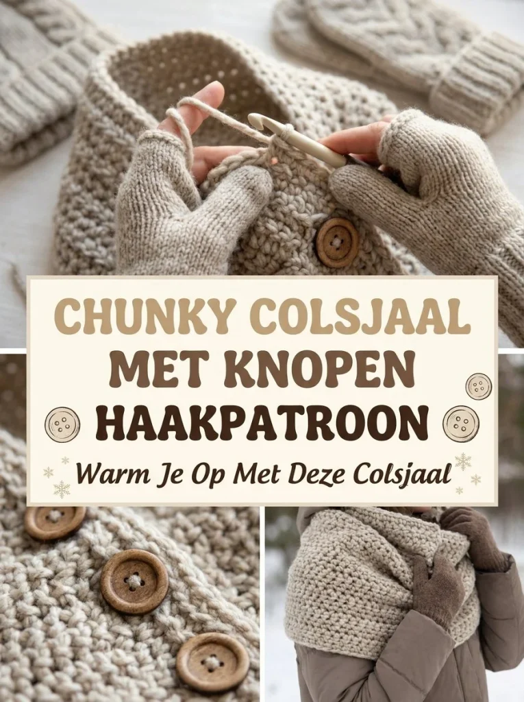 Chunky colsjaal met knopen haken, ideaal voor koude winterdagen