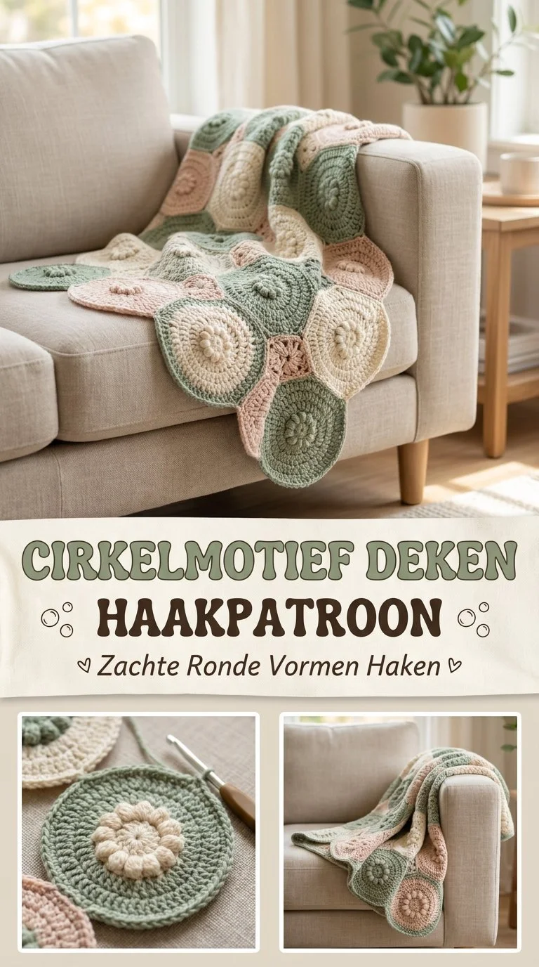 Cirkelmotief deken met zachte ronde vormen, perfect voor haken.