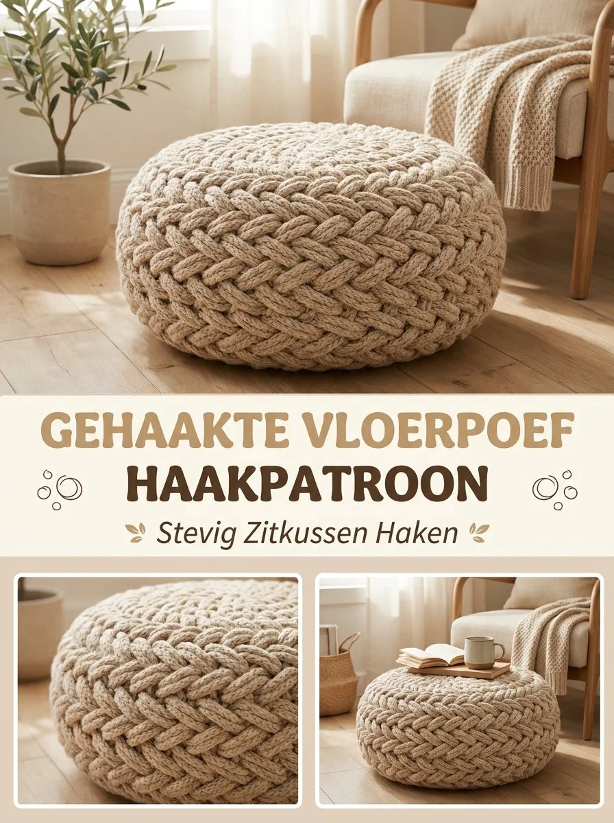 Gehaakte vloerpouf als stevig zitkussen voor stijlvolle interieurs