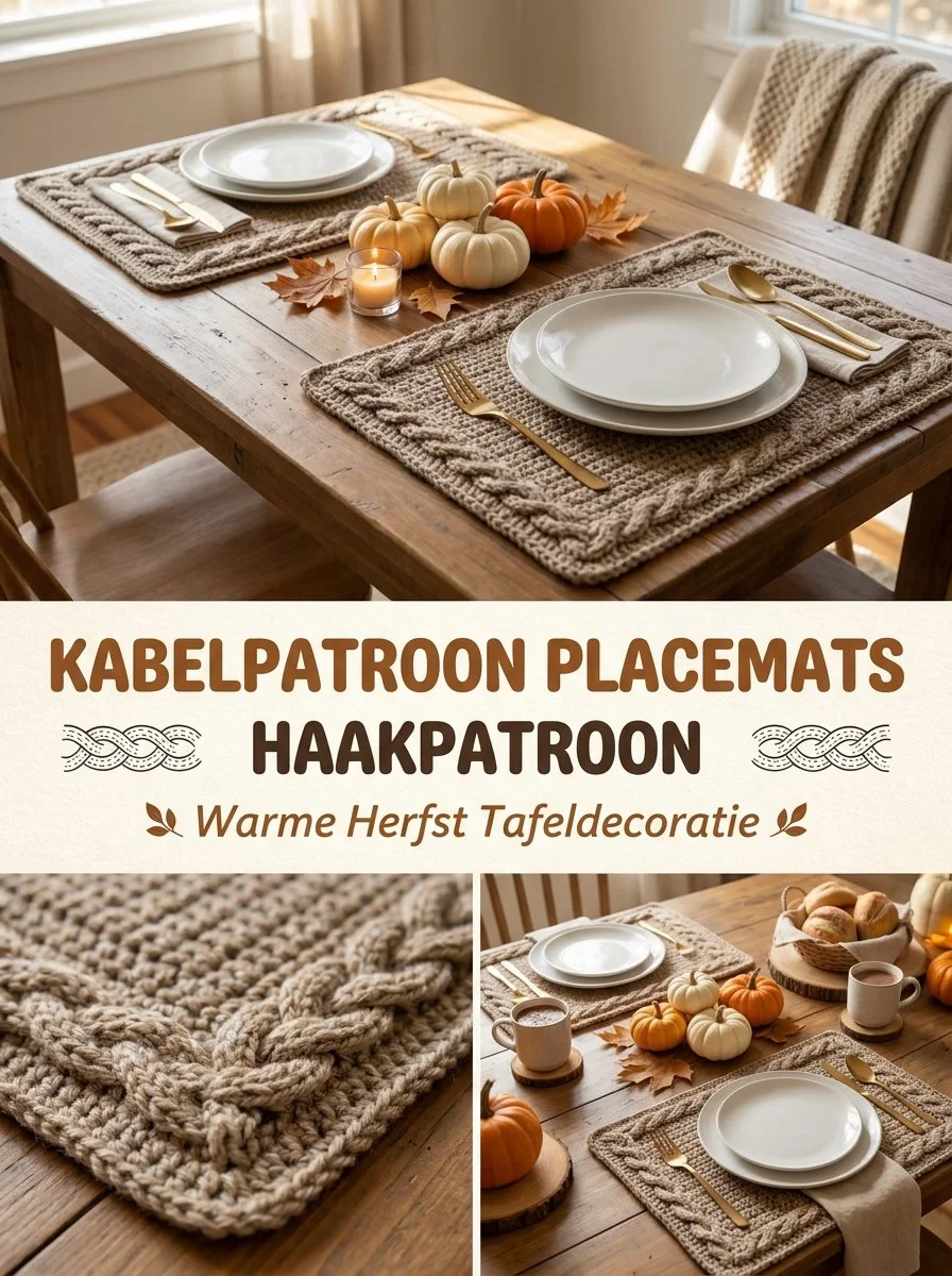 Kabelpatroon placemats voor warme herfst tafeldecoratie
