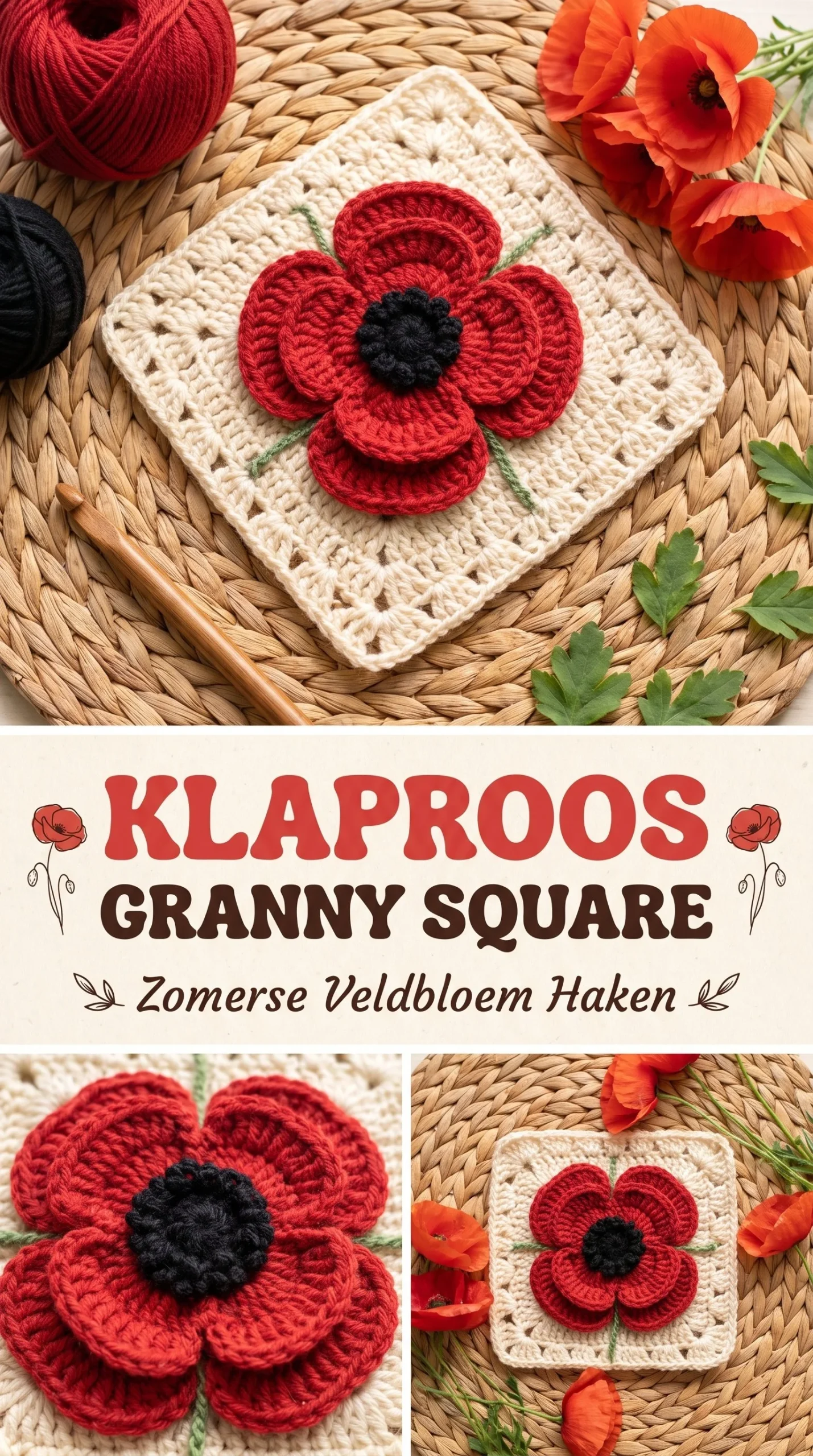 Klaproos Granny Square haken met zomerse veldbloem patroon