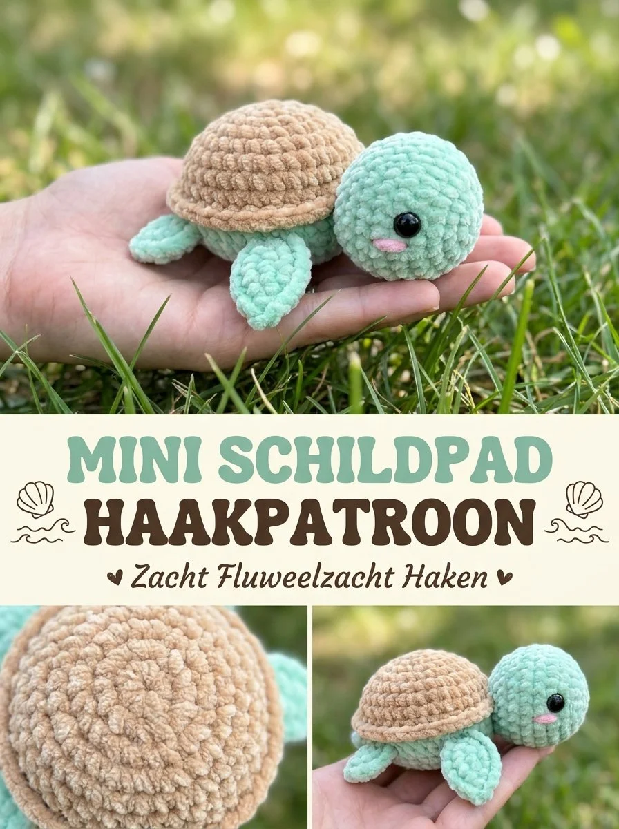 Mini schildpad amigurumi gemaakt van zacht fluweelzacht garen