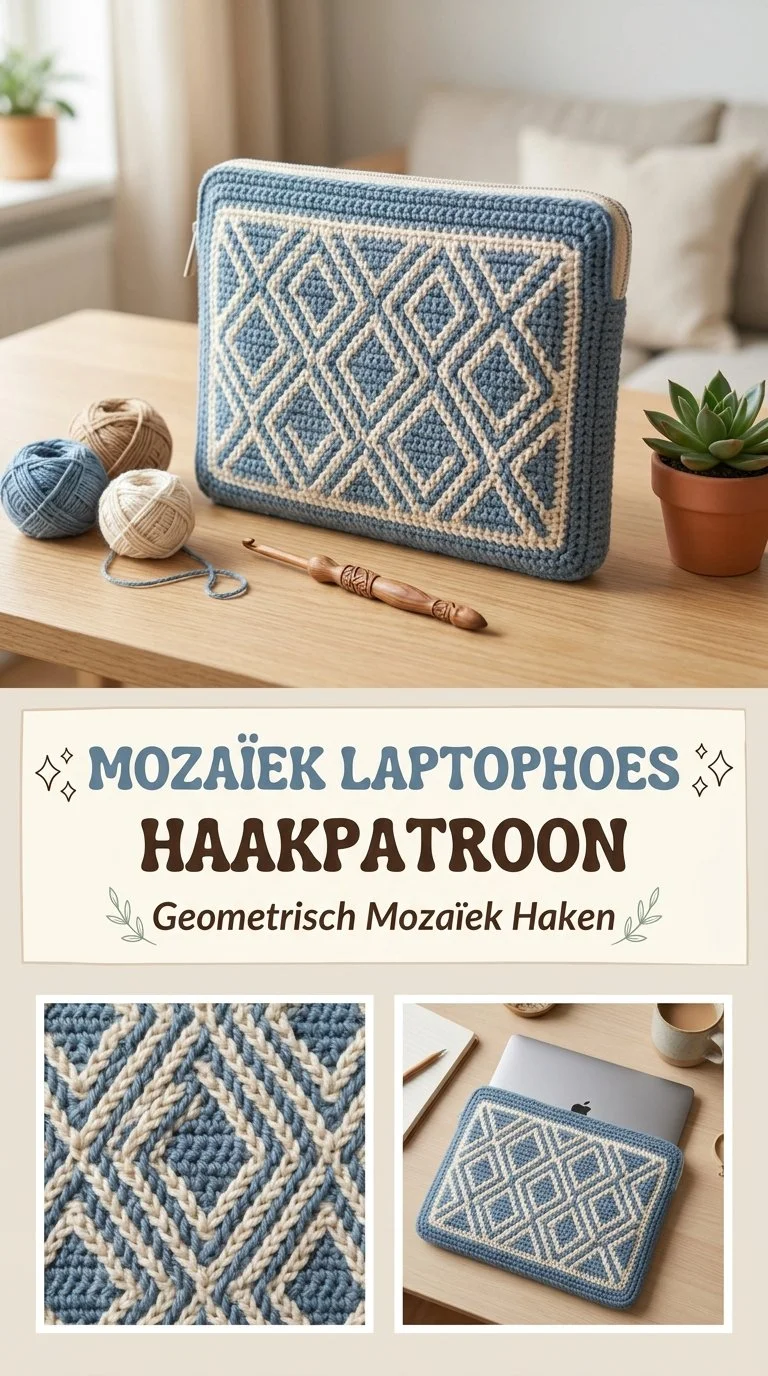 Mozaïek laptophoes met geometrisch patroon voor stijlvolle bescherming