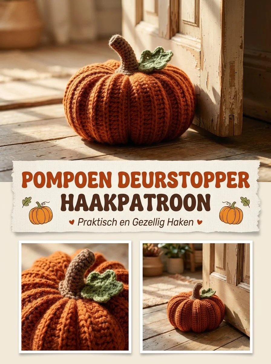 Pompoen deurstopper haken, praktische en gezellige deurstopper voor interieur.