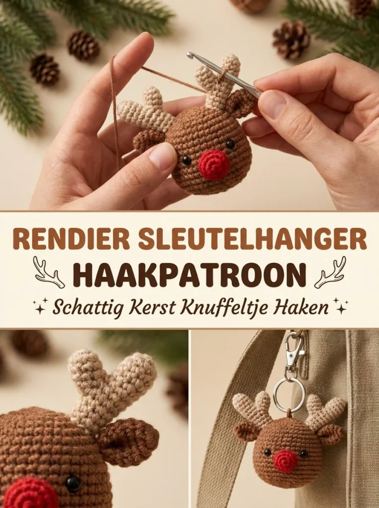 Schattige rendier sleutelhanger haken voor kerstdecoratie en sleutels.