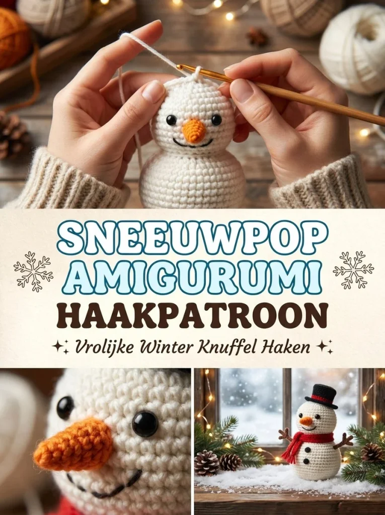 Vrolijke sneeuwpop amigurumi, perfect voor winterse knuffels en haken.