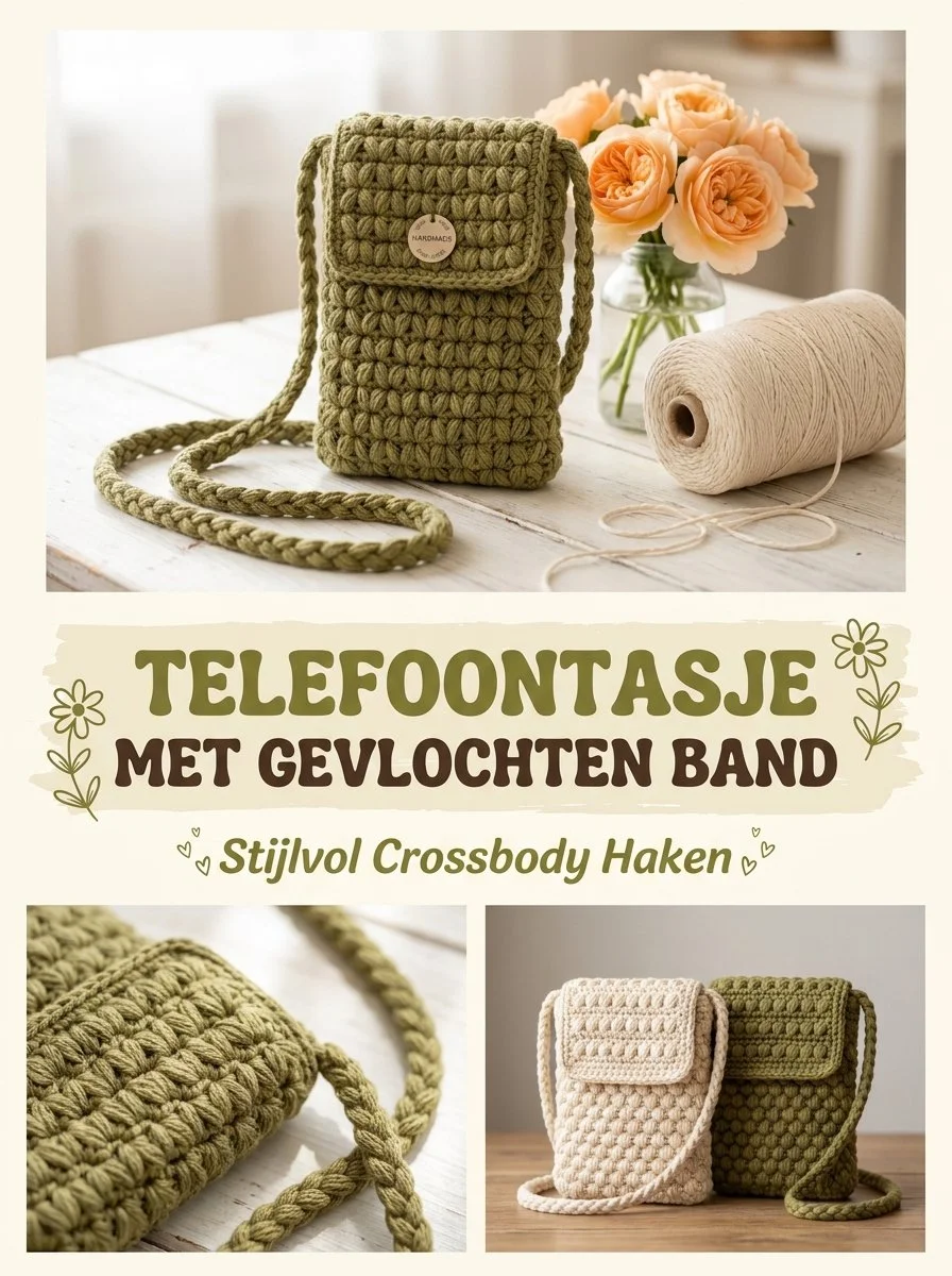 Telefoontasje met gevlochten band haken in een trendy crossbody model